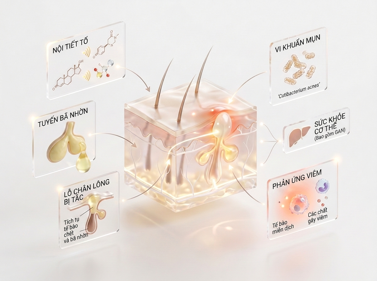 Có nhiều nguyên nhân gây mụn
